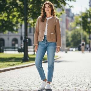 Bagatelle Collection Contrast Whipstitch Faux Shearling Collarless Jacket